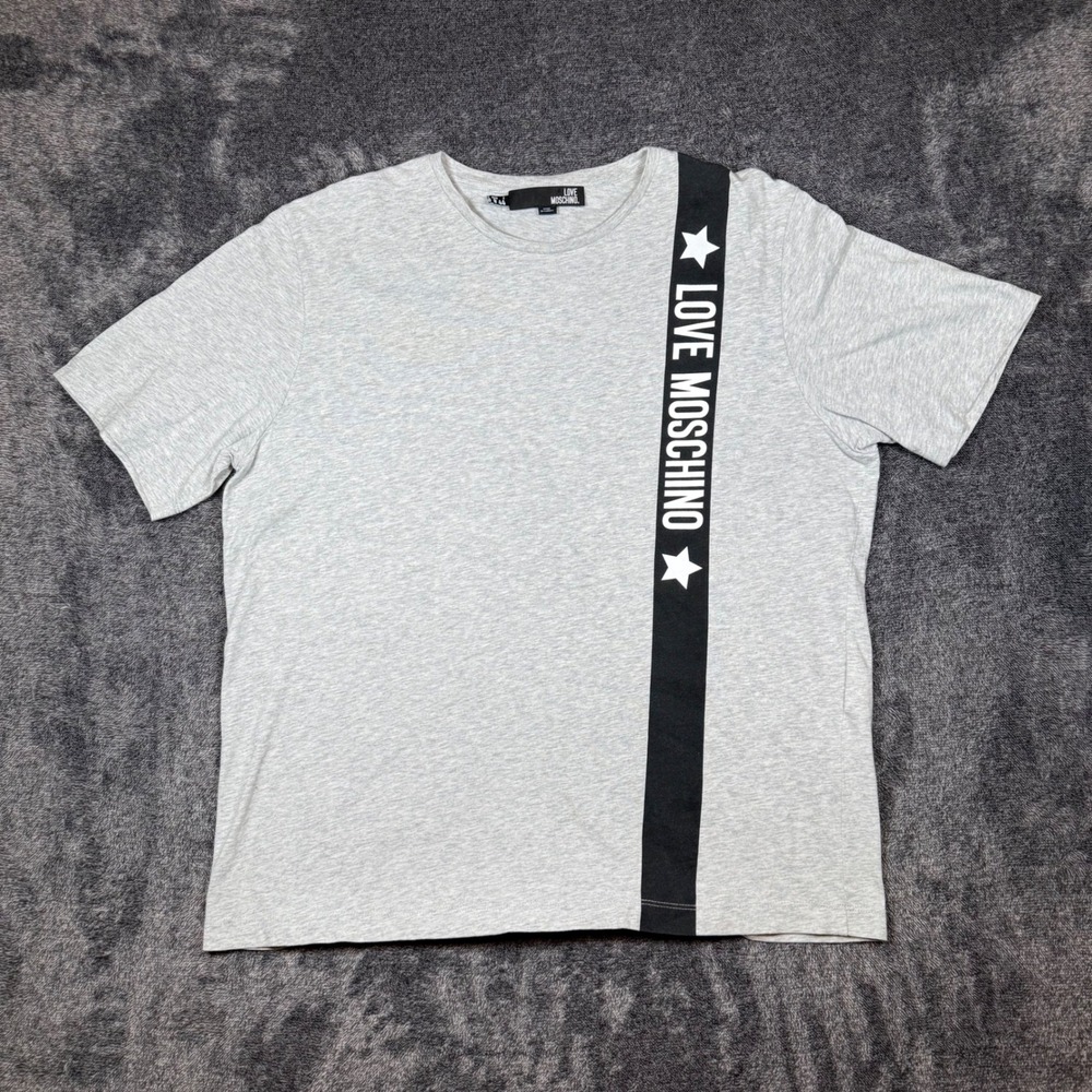 Love Moschino Logo Stripe T Shirt Gray Men's Large Designer Tee